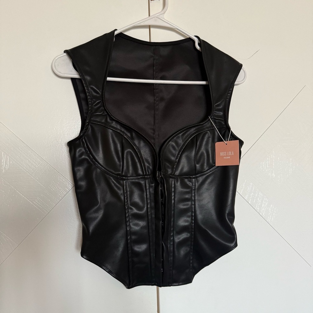 Miss Lola Black Faux Leather Top